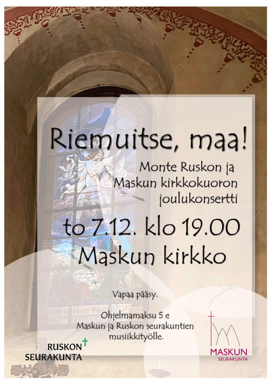 Riemuitse, maa! Konsertti 7.12.2023 klo 19 Maskun kirkossa