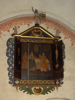 Avaa kuva isommaksi Simon Wacceniuksen muistokaappi 1709 Kirkkoherra Simon Waccenius lahjoitti v. 1709 kirkolle muistokaapin.